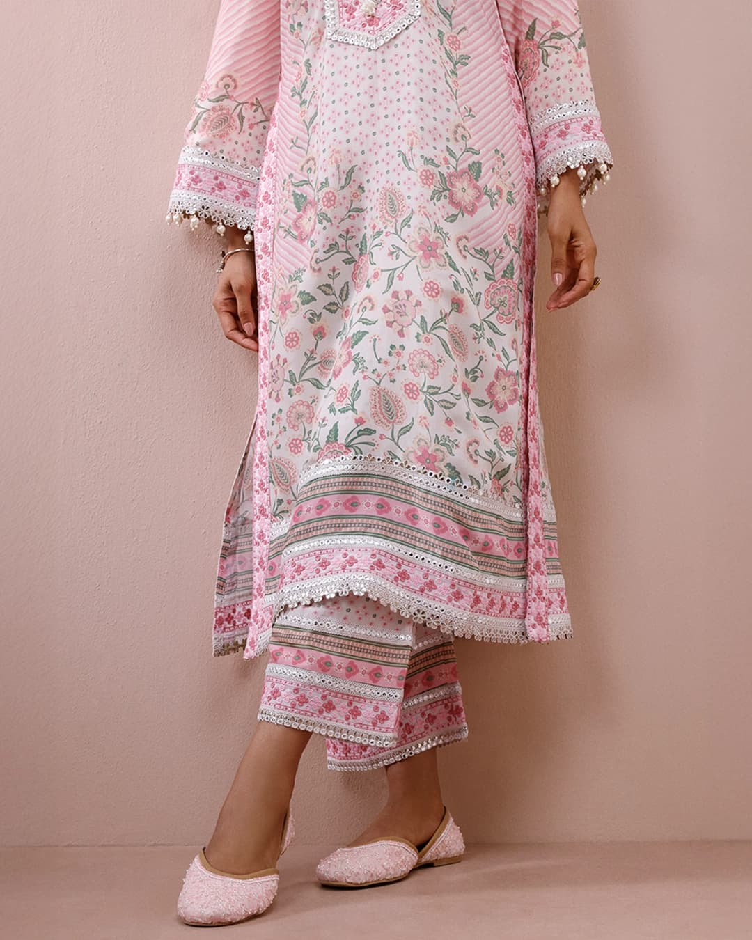 Olisha Lawn Off White & Pink Kurta Set