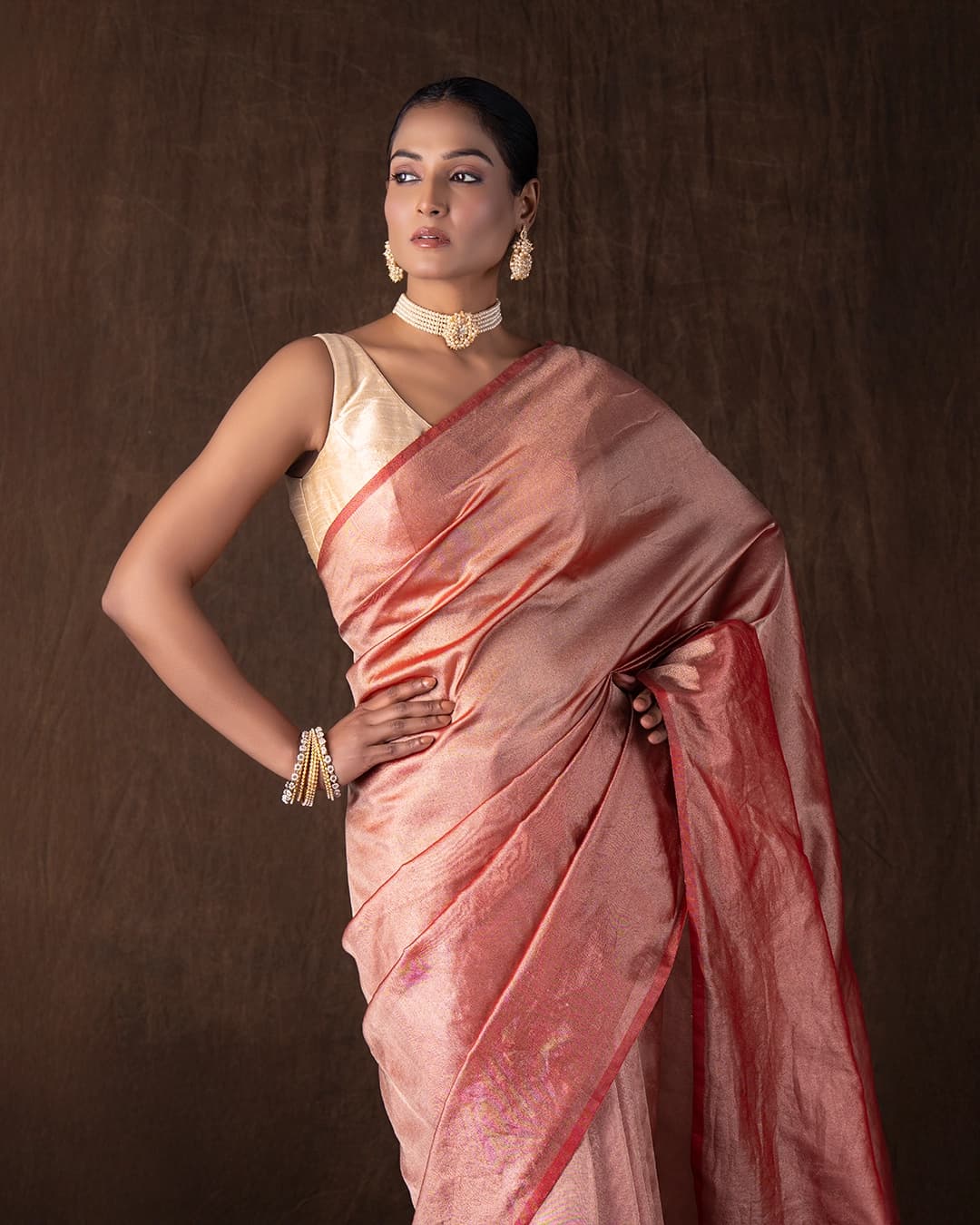 Red pure Tissue Plain Banarsi Handloom Saree