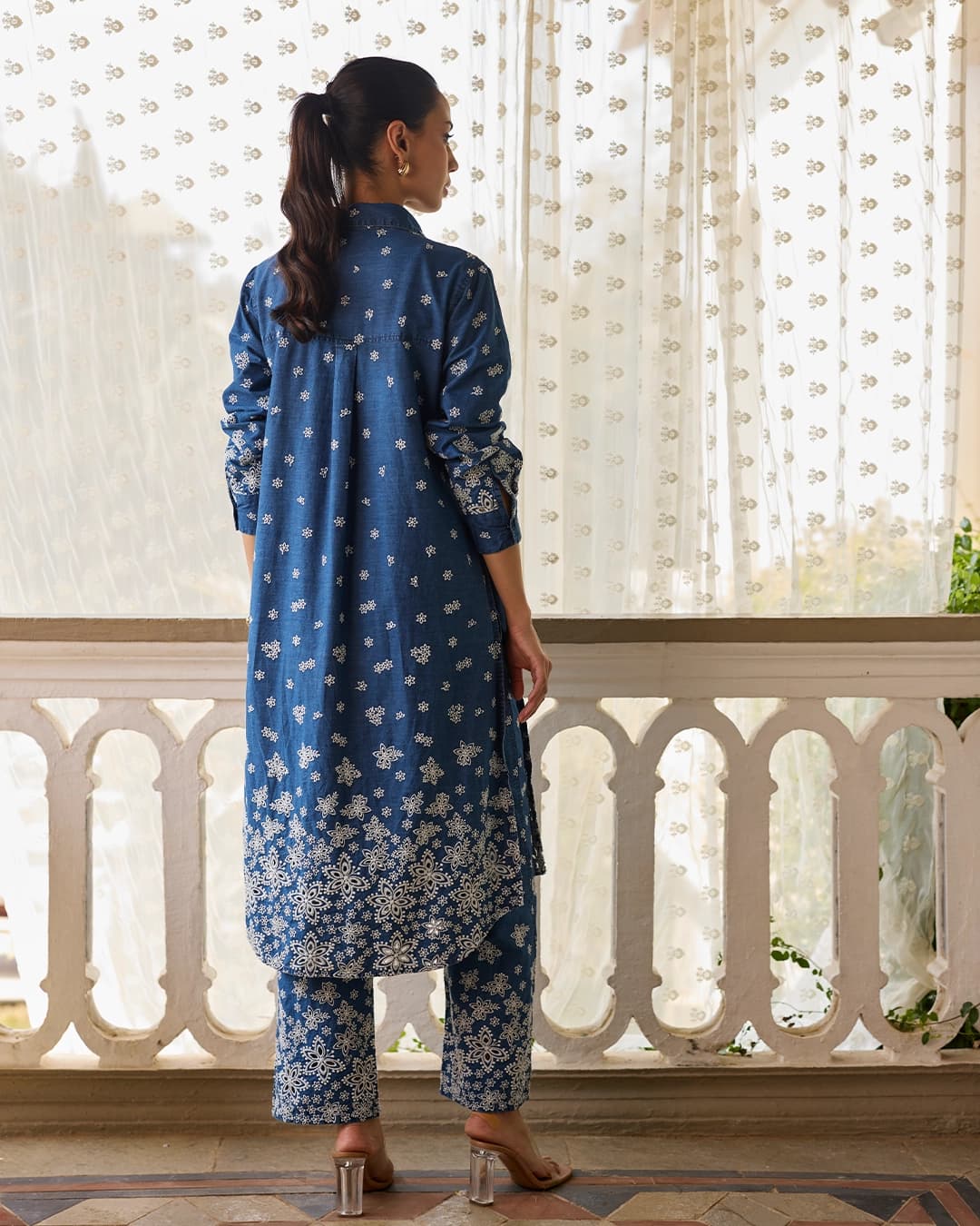 Amhara Denim Long Shirt Co-ord Set