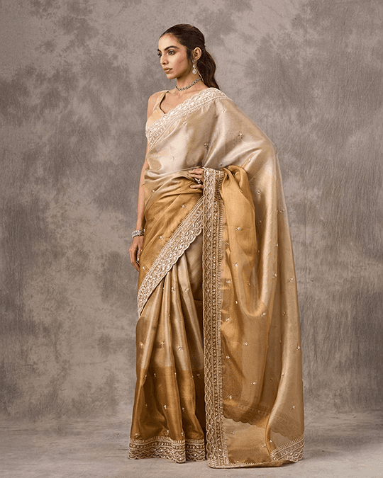 Twinkling Gold Organza Wedding Saree