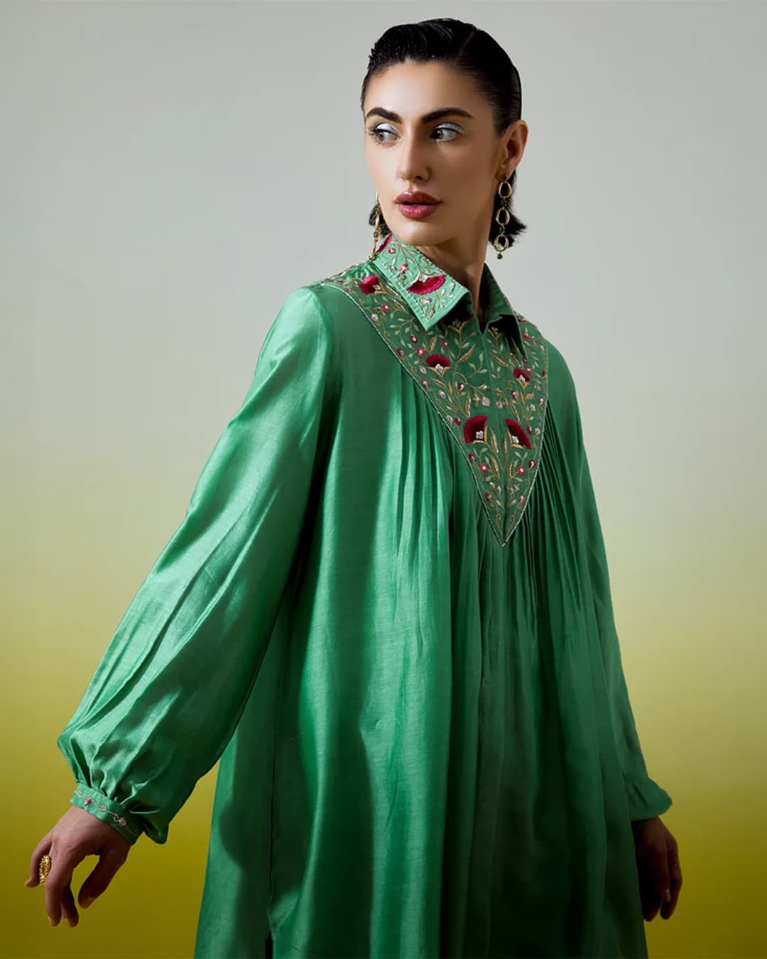 High Low Shirt with pintucks and pant