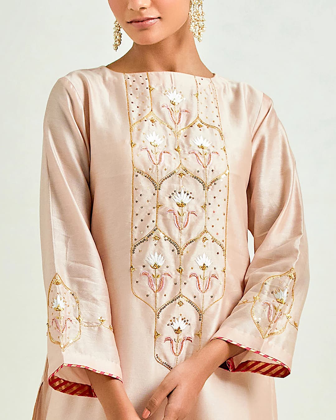 Old Rose hand embroidered kurta set