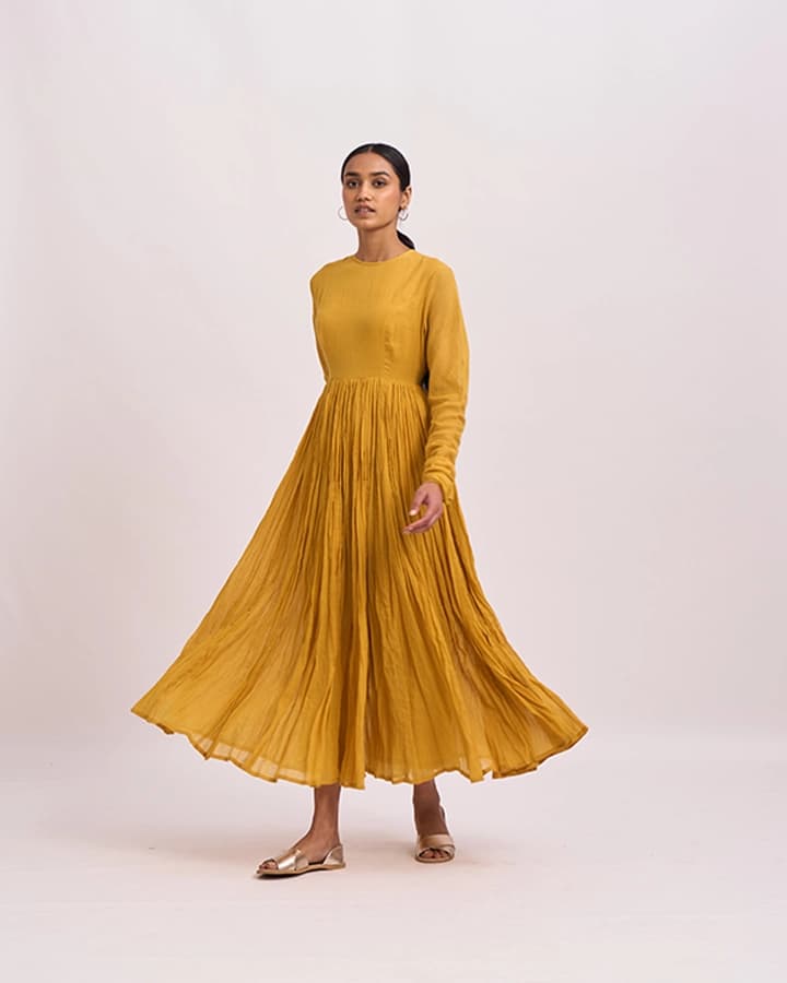 Ghoomar Mustard anarkali and Chokor Dupatta set