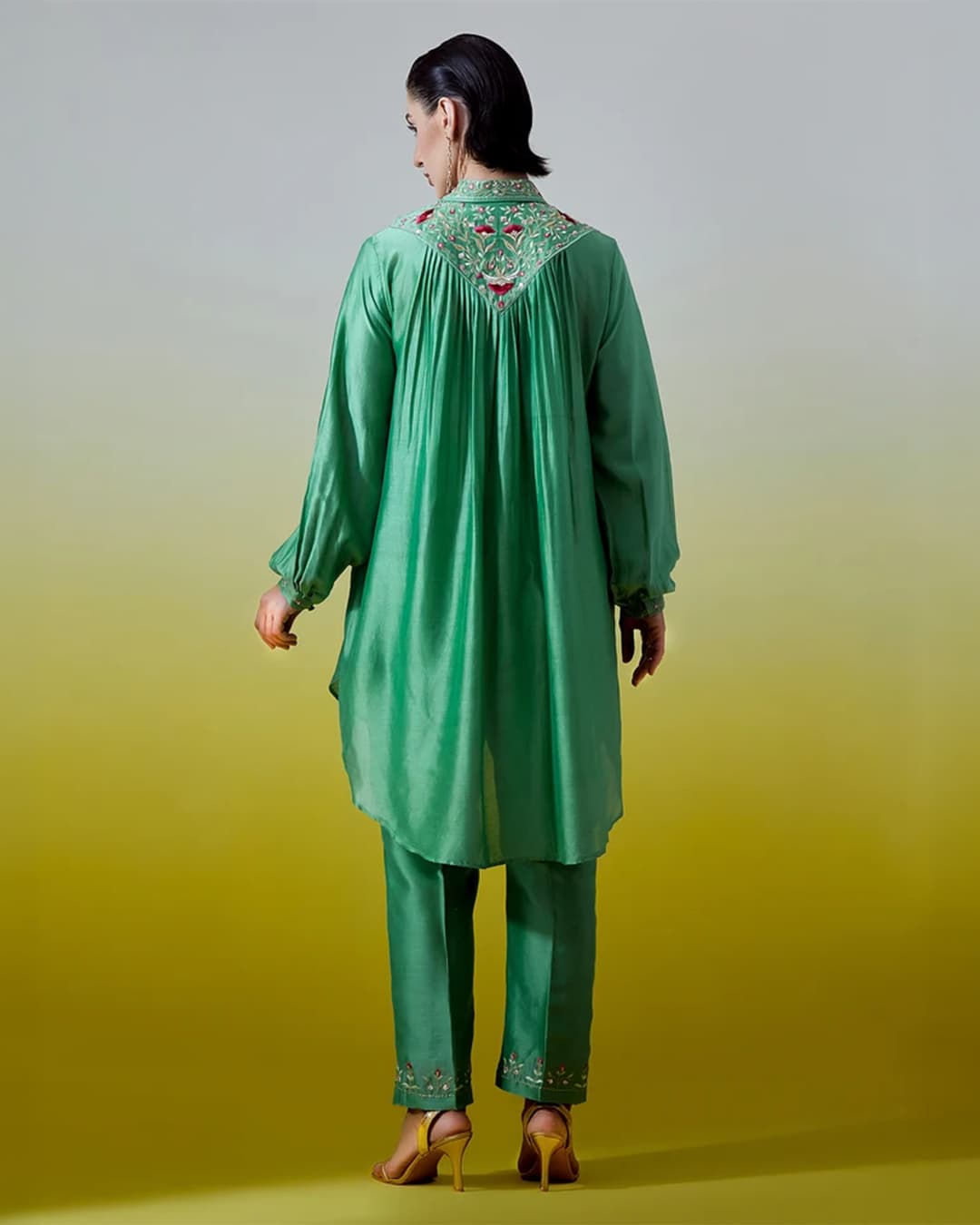 High Low Shirt with pintucks and pant