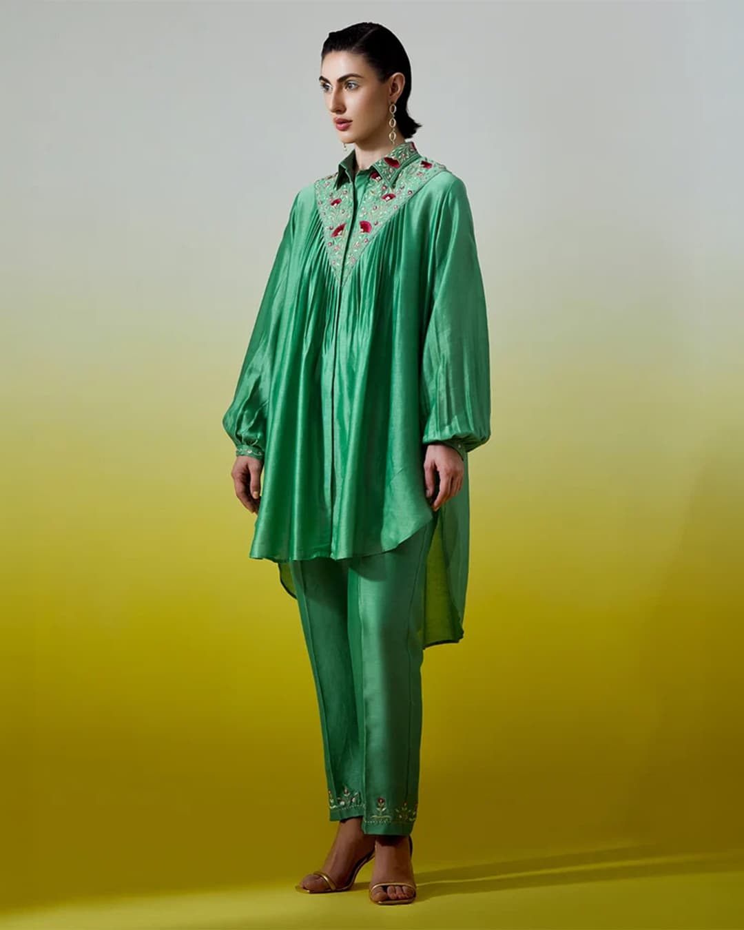 High Low Shirt with pintucks and pant