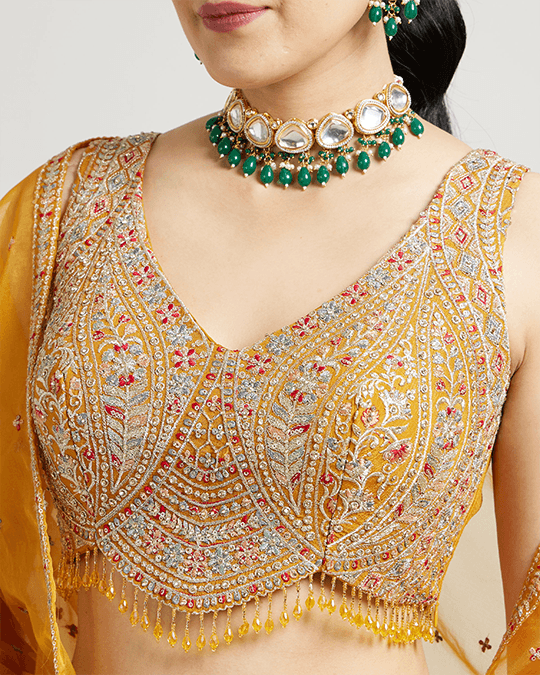 Mustard Yellow Chinon Lehenga with Zari - XL