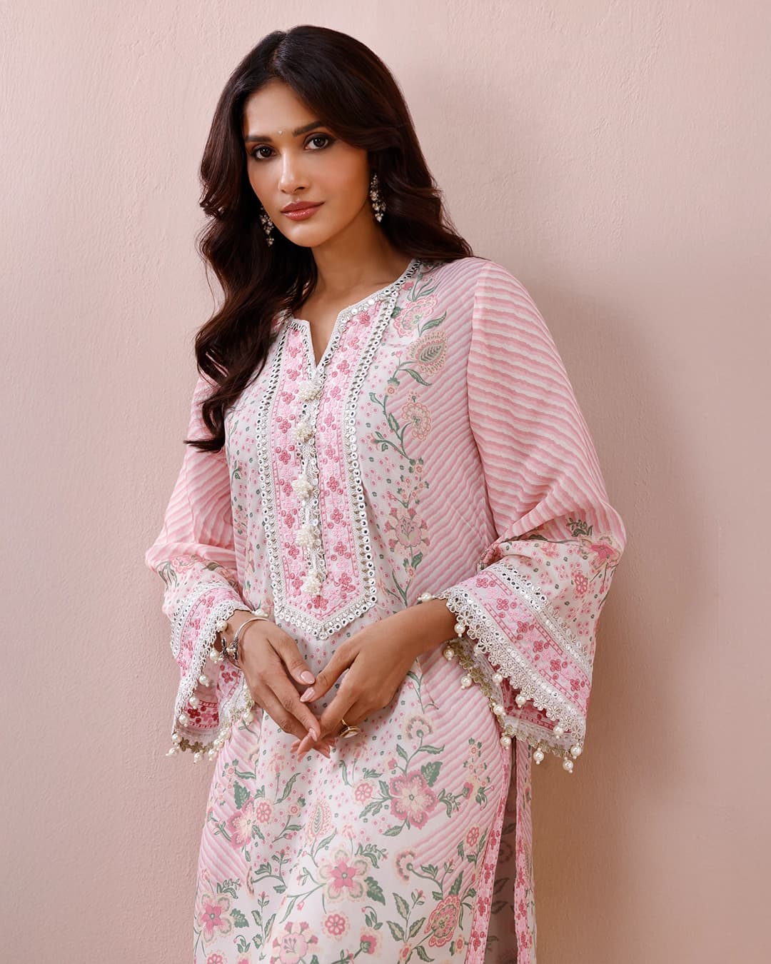 Olisha Lawn Off White & Pink Kurta Set