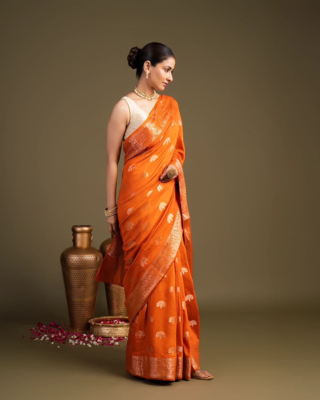 Orange Pure monga banarasi handloom saree