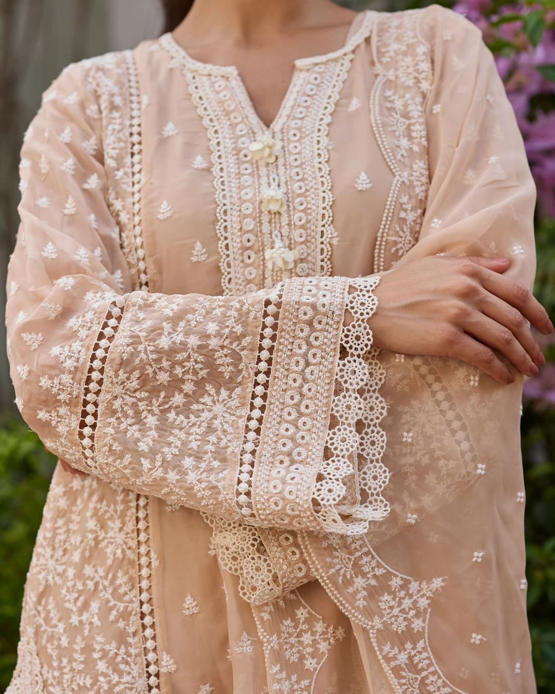 Meyo Organza Beige Kurta Set