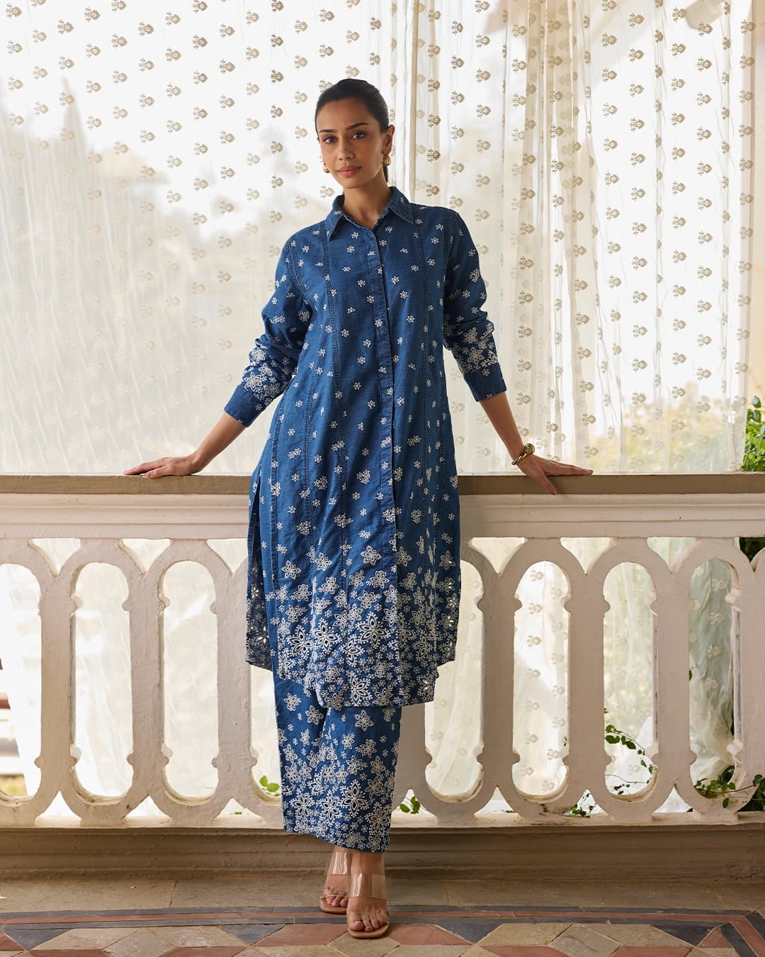 Amhara Denim Long Shirt Co-ord Set