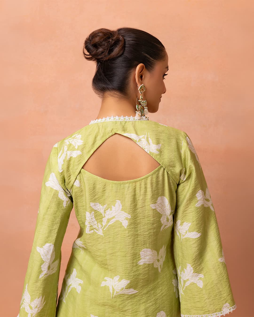 Lime And White Lace Suit Set with Shrug and Dupatta