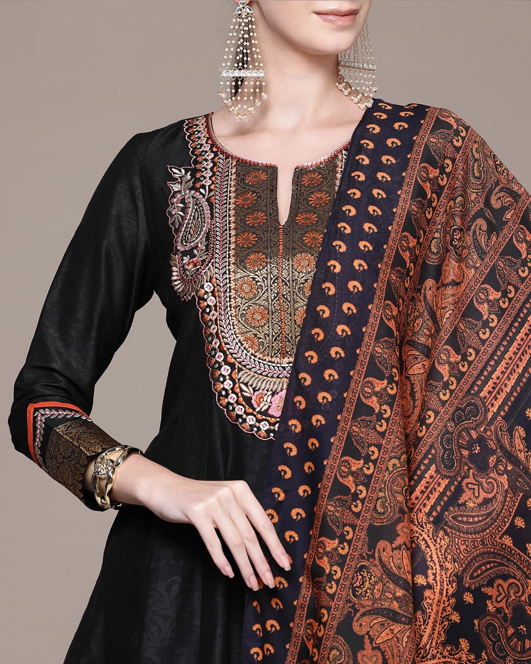 Black Humayra Solid Suit Set