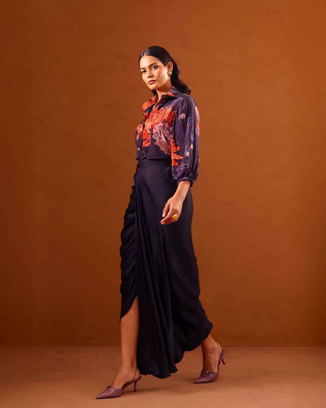 Clavo Embroidered shirt with draped skirt