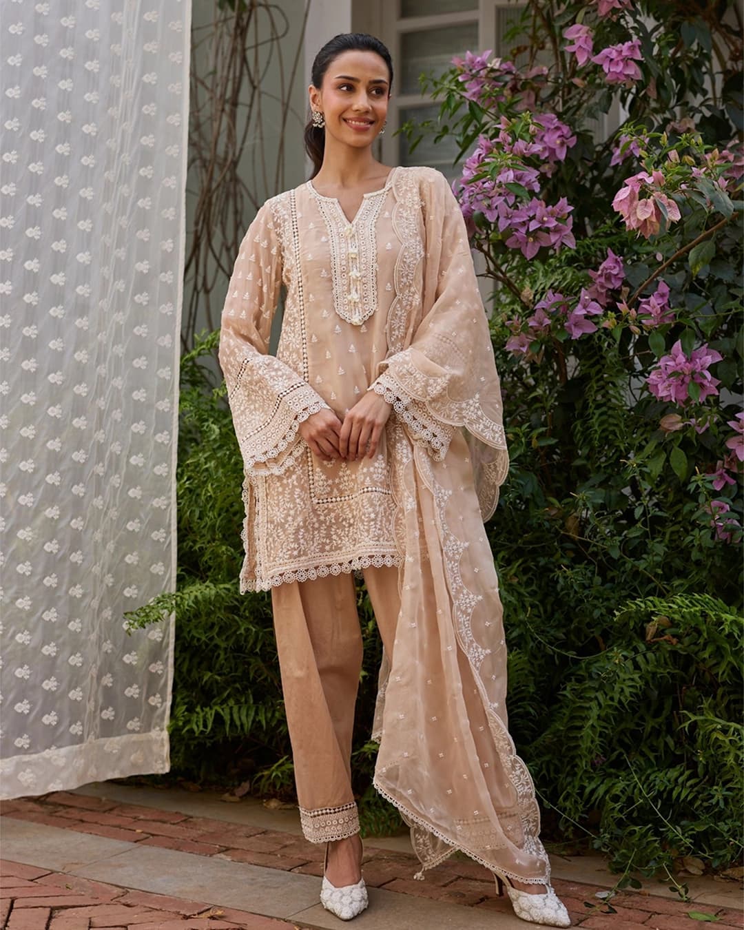 Meyo Organza Beige Kurta Set