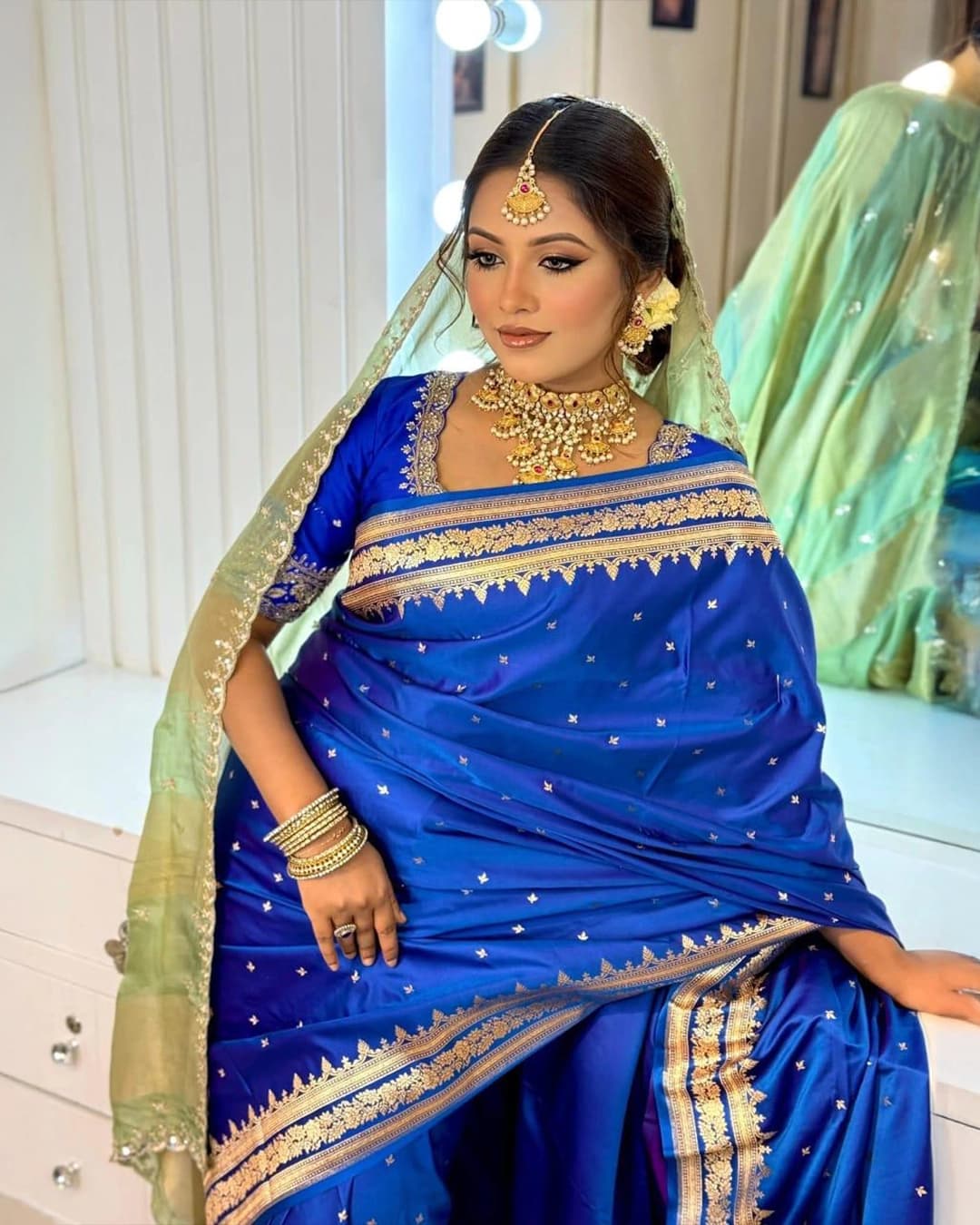 Royal Blue pure Mashru katan silk Banarasi handloom saree