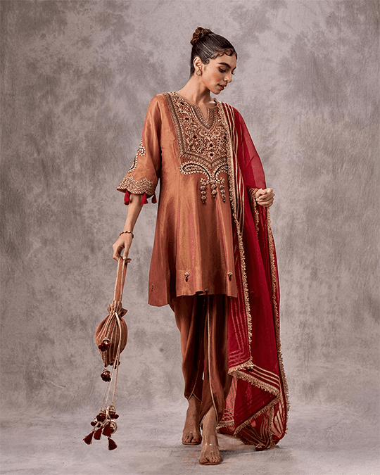 Peach Elegance Tissue Stitched Suit