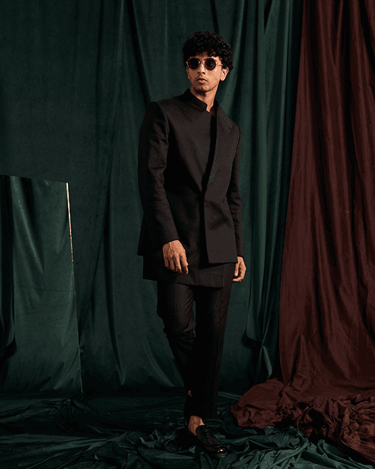 onyx asymmetric giza cotton bandhgala set