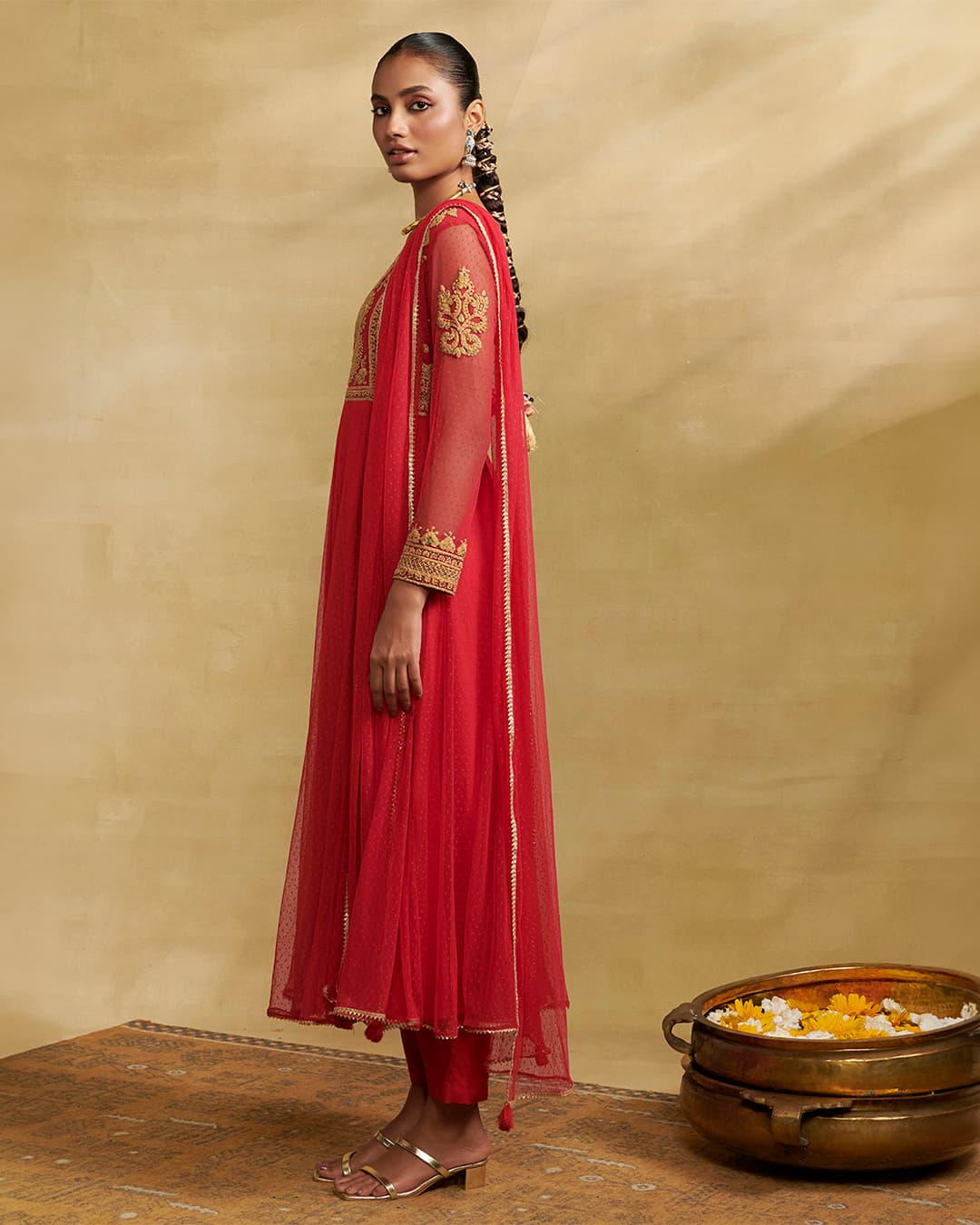 Red Moonflower Solid Suit Set