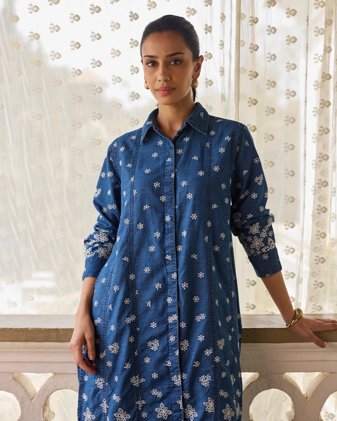 Amhara Denim Long Shirt Co-ord Set