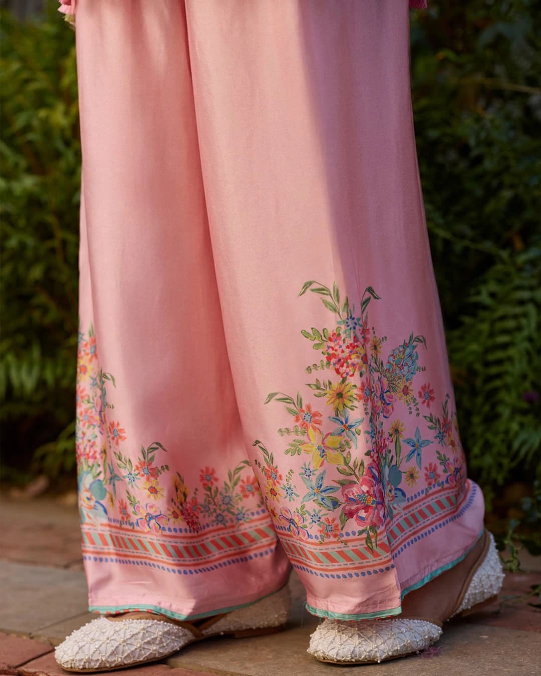 Zivae Cupro Satin Printed Pink Kurta With Farshi Salwar