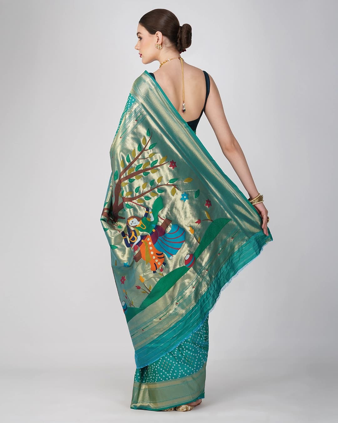 Blue Pure Silk Paithani Bandhej work Saree