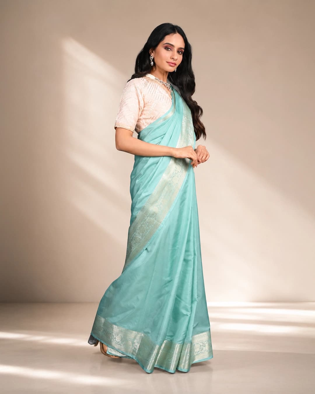 Sea Green Pure Silk Banarasi Handloom Saree