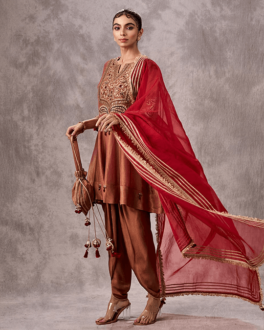 Peach Elegance Tissue Stitched Suit