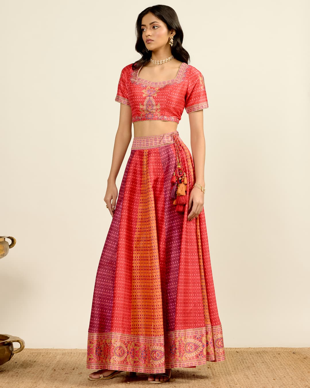 Red Printed Lehenga