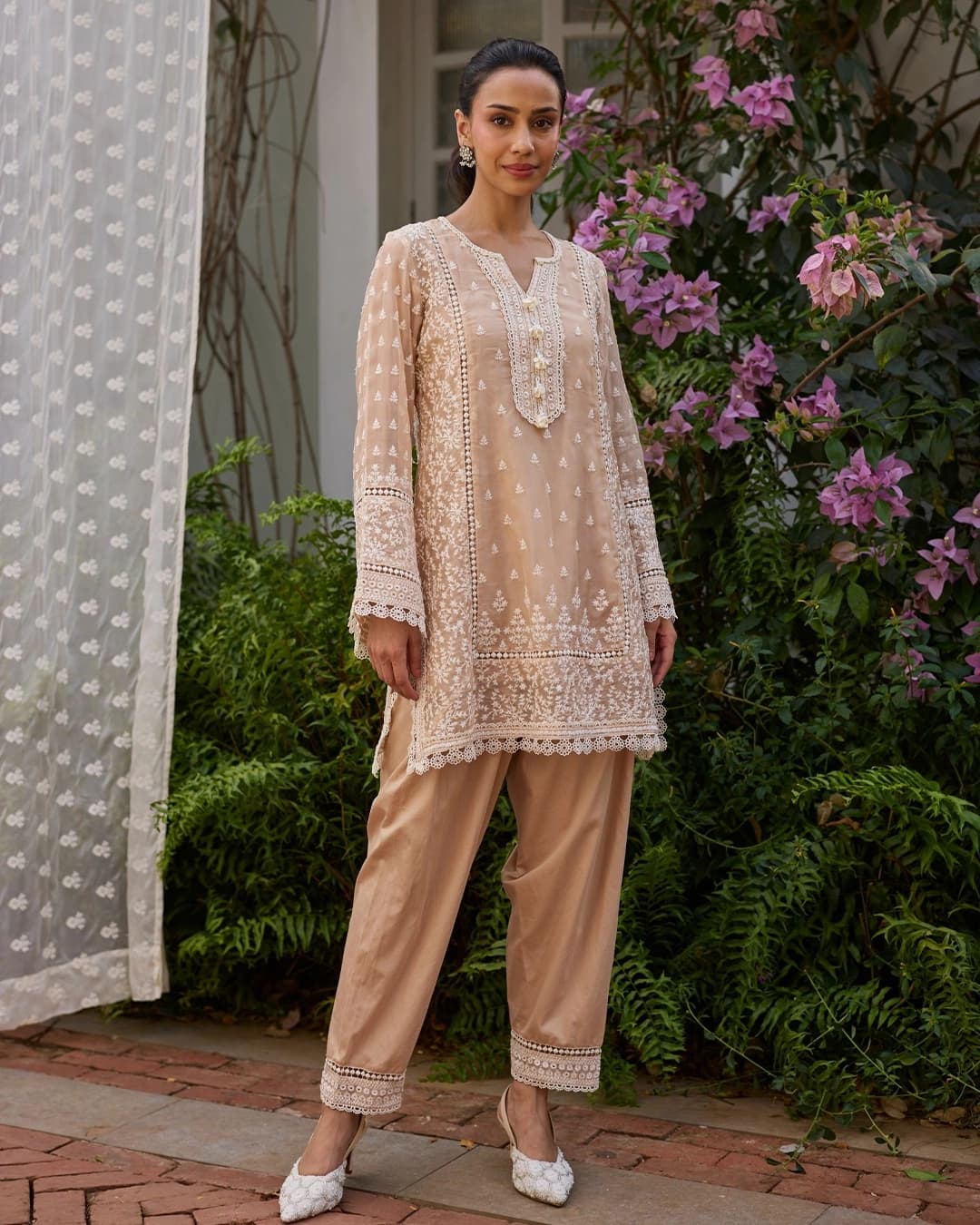 Meyo Organza Beige Kurta Set