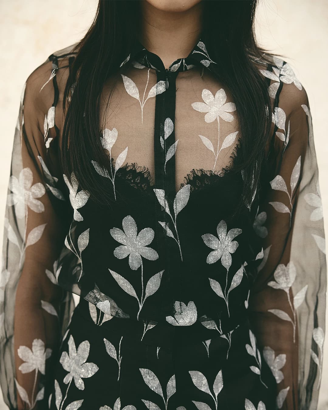 ATBW - AN Foral Organza Shirt Set - Black