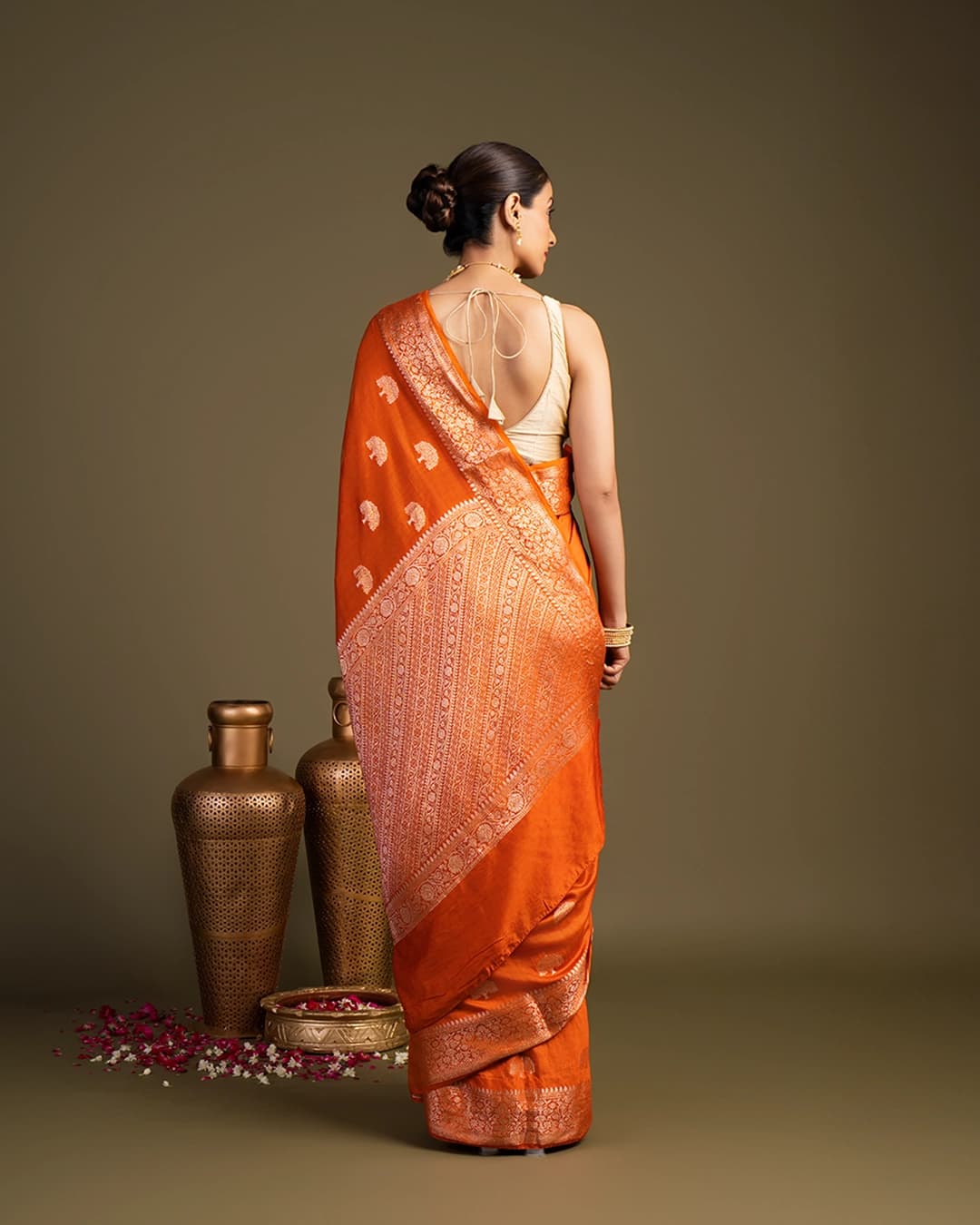 Orange Pure monga banarasi handloom saree