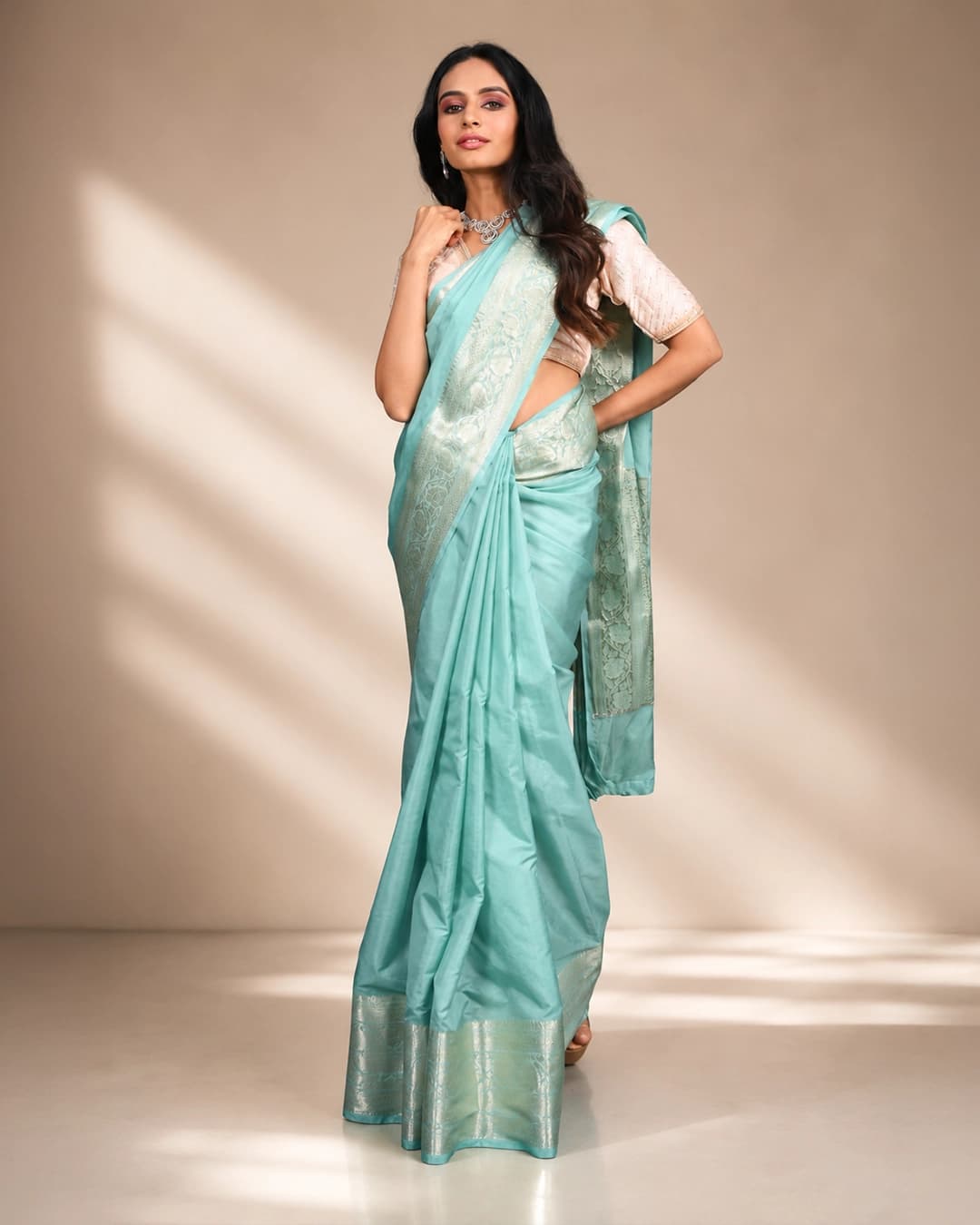 Sea Green Pure Silk Banarasi Handloom Saree