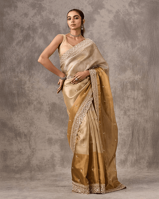 Twinkling Gold Organza Wedding Saree