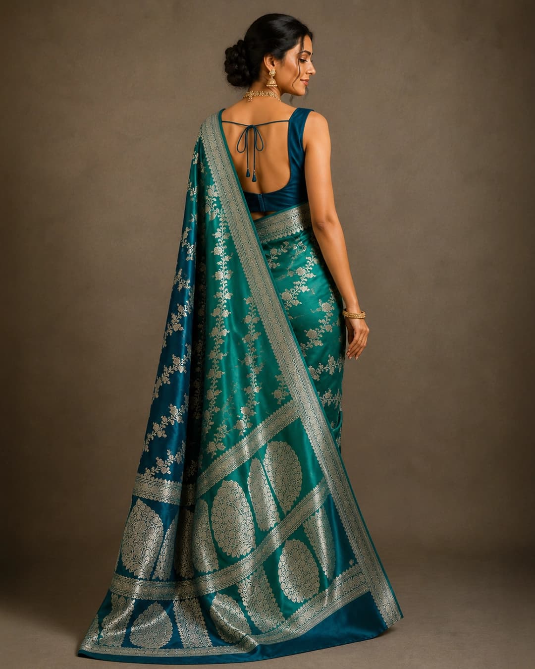 Blue green Ombré pure Mashru katan silk Banarasi handloom saree