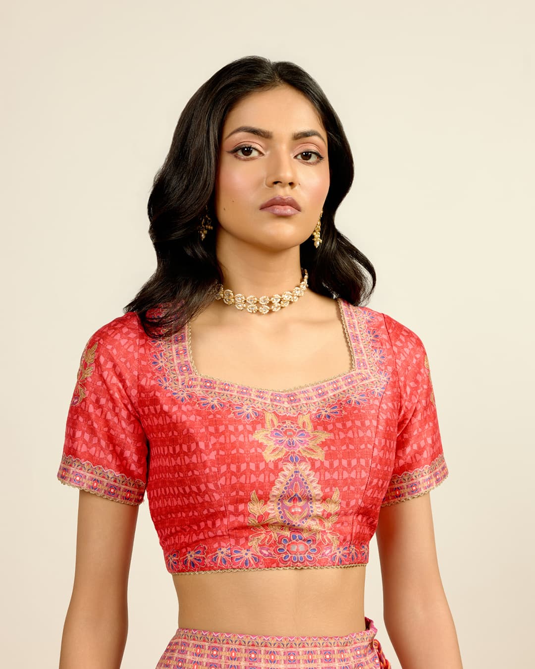 Red Printed Lehenga