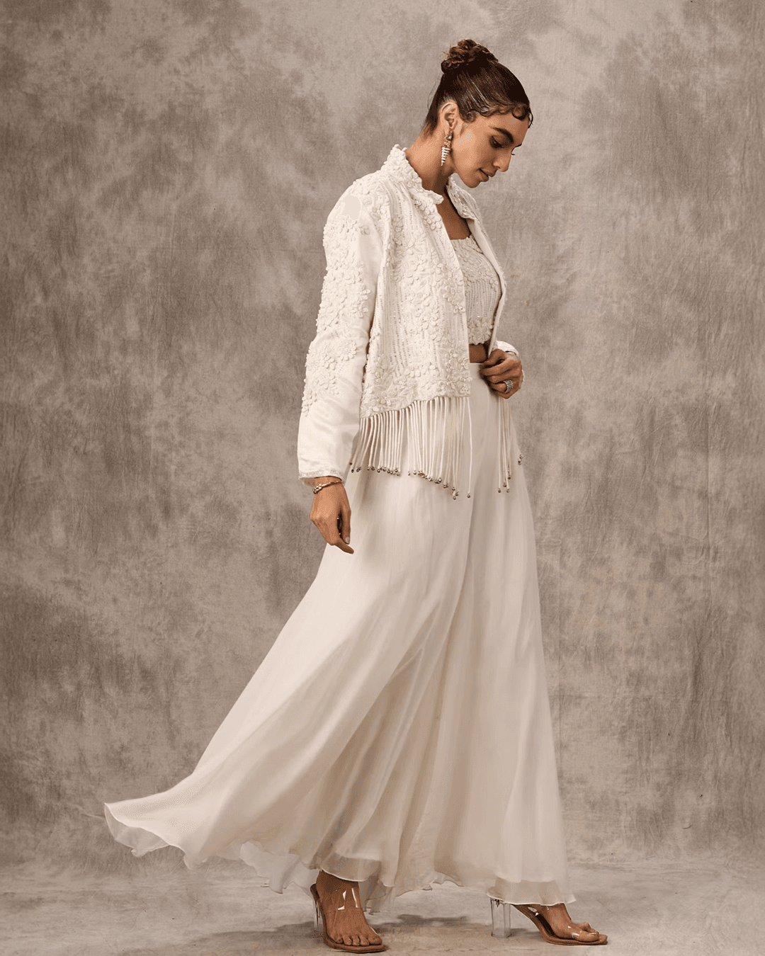 Elegant Cream Art Silk Indo Western