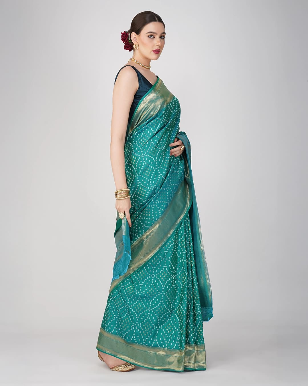 Blue Pure Silk Paithani Bandhej work Saree