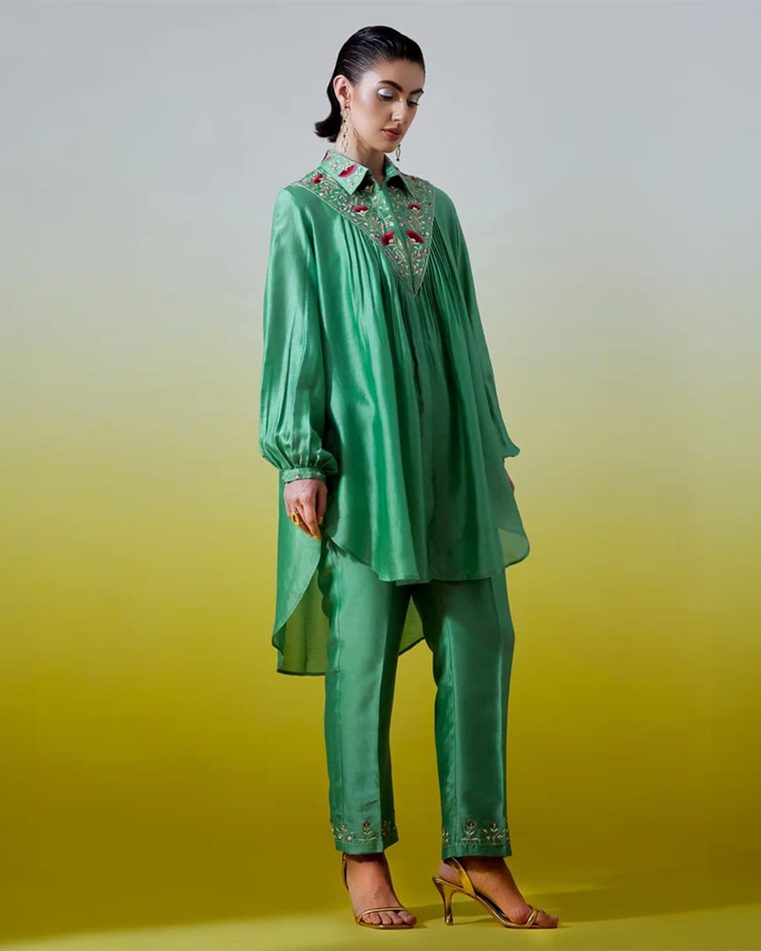 High Low Shirt with pintucks and pant