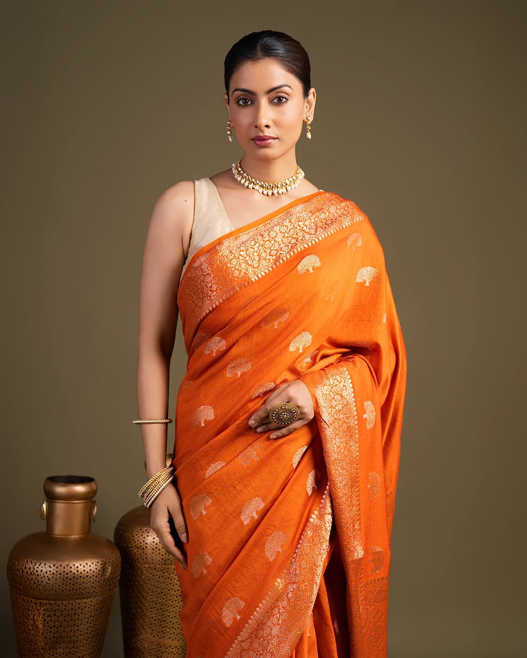Orange Pure monga banarasi handloom saree