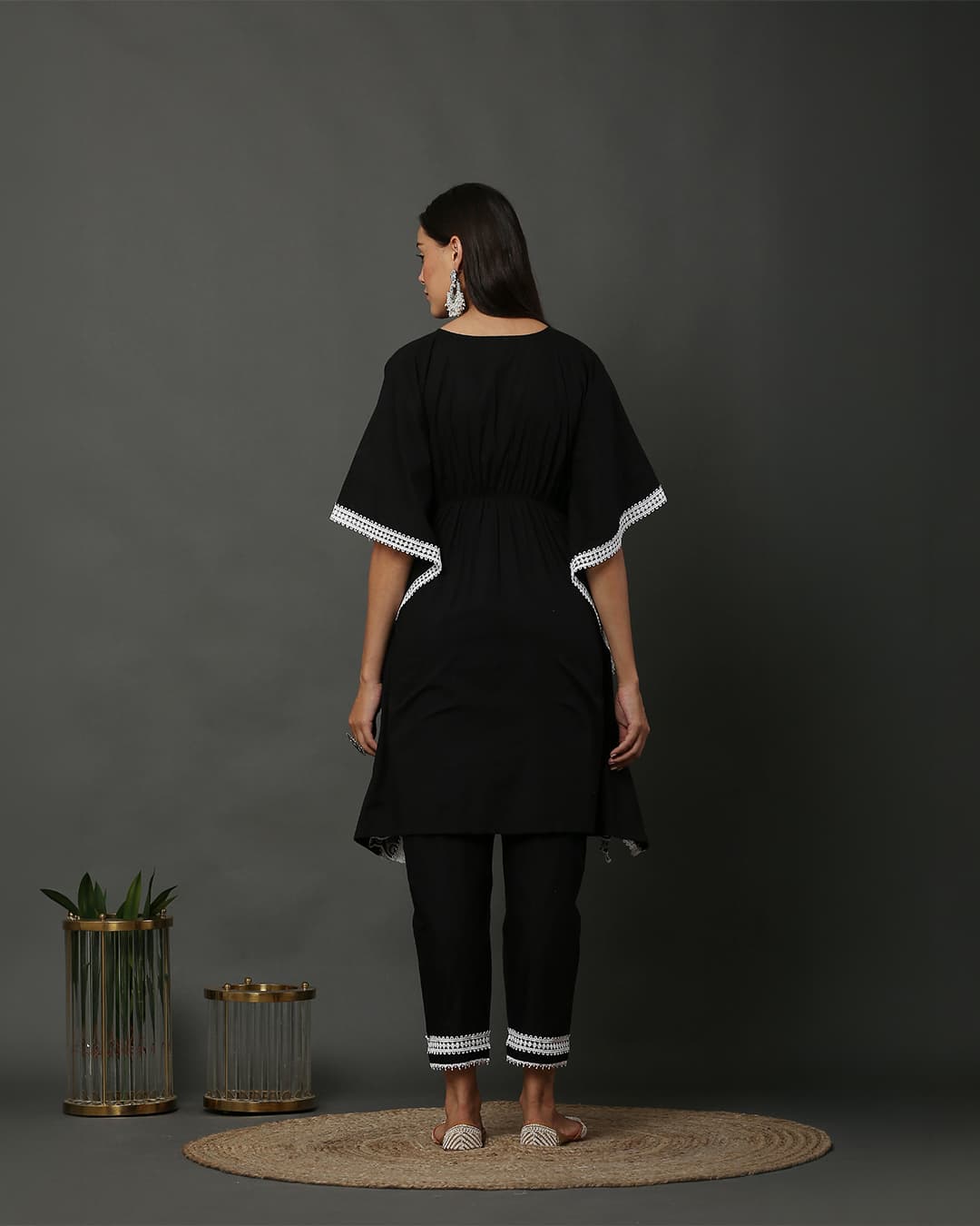Black Scallop Embroidered Kaftan Set