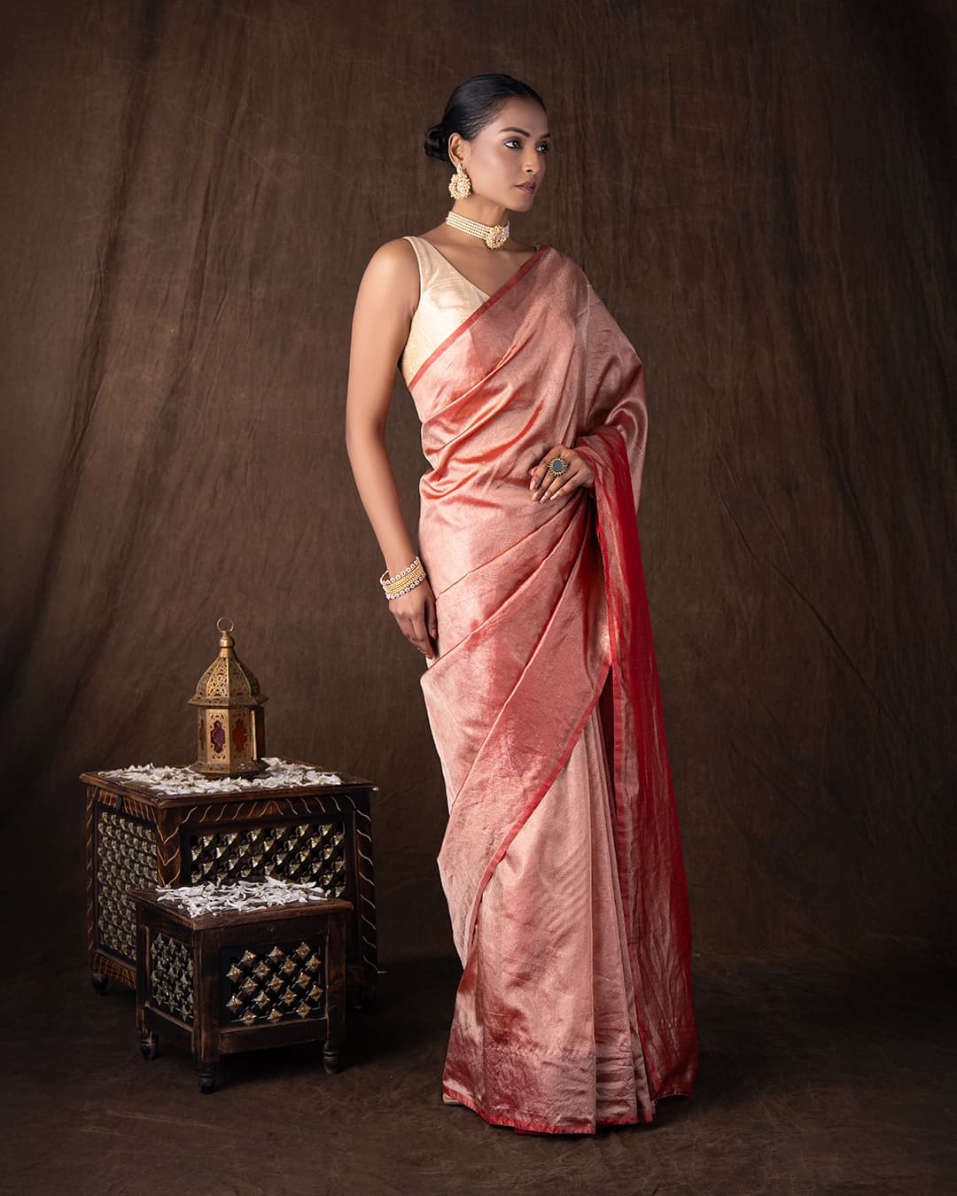 Red pure Tissue Plain Banarsi Handloom Saree