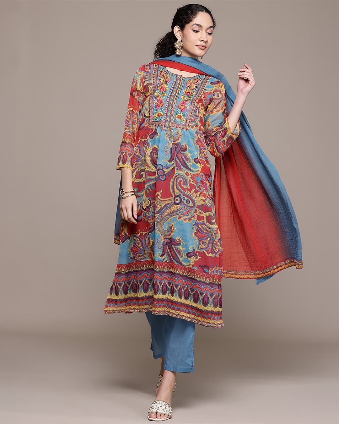 Turquoise Petal Paisley Suit Set