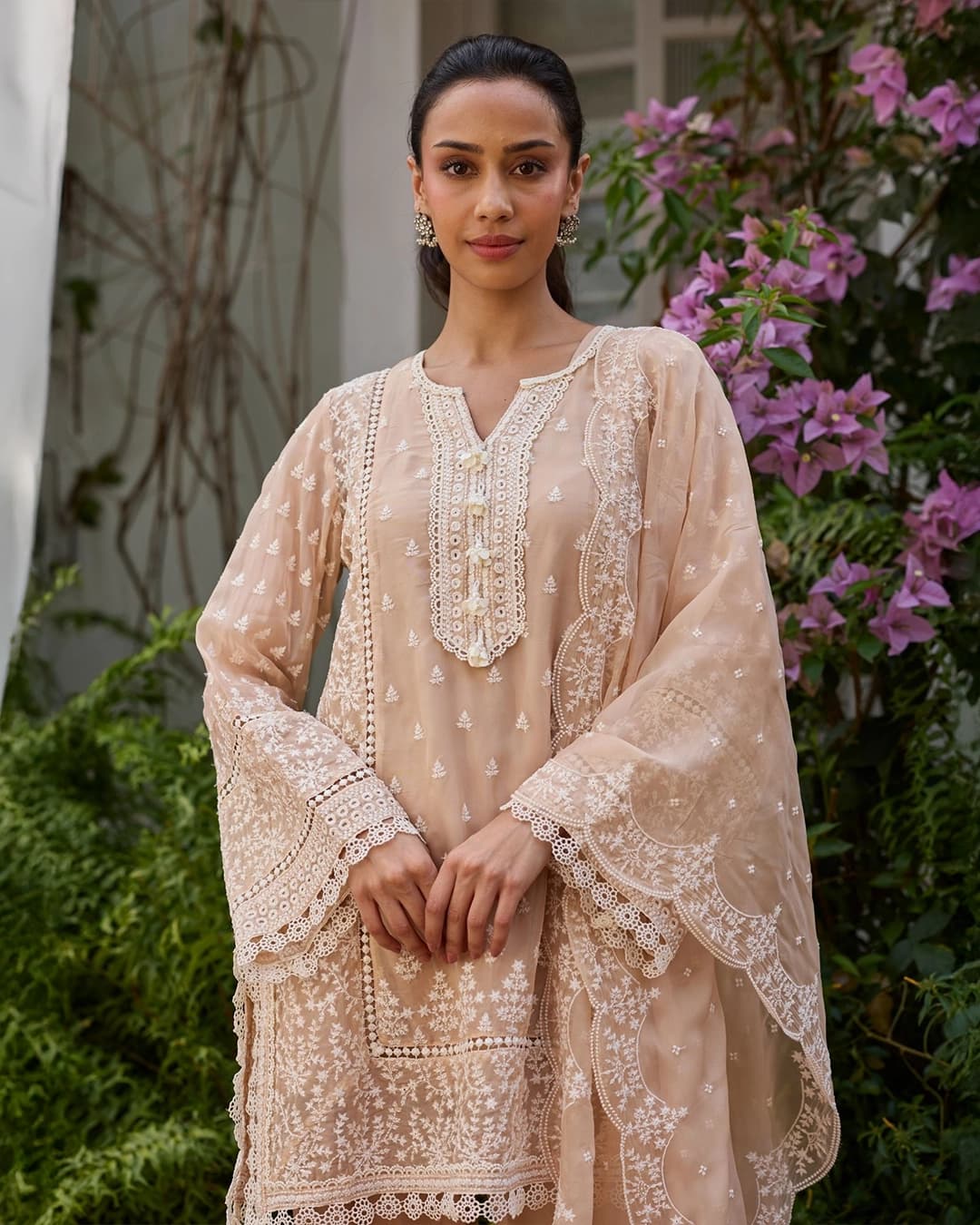 Meyo Organza Beige Kurta Set