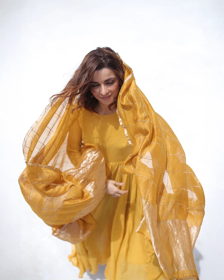 Ghoomar Mustard anarkali and Chokor Dupatta set