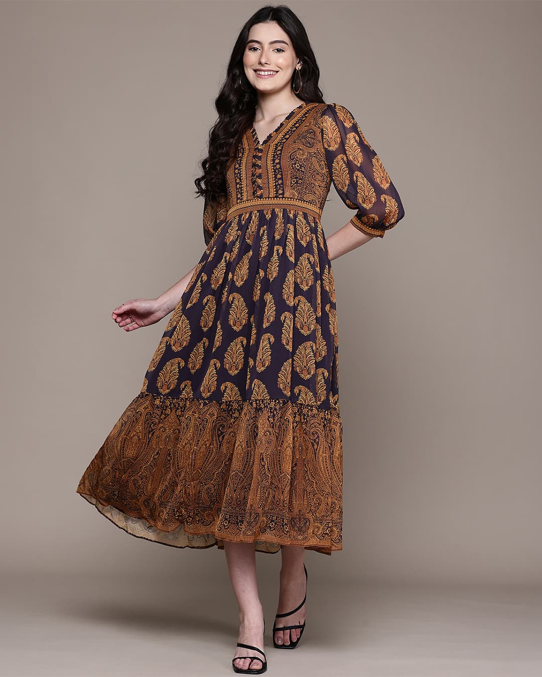 Navy Menakiya Long Dress