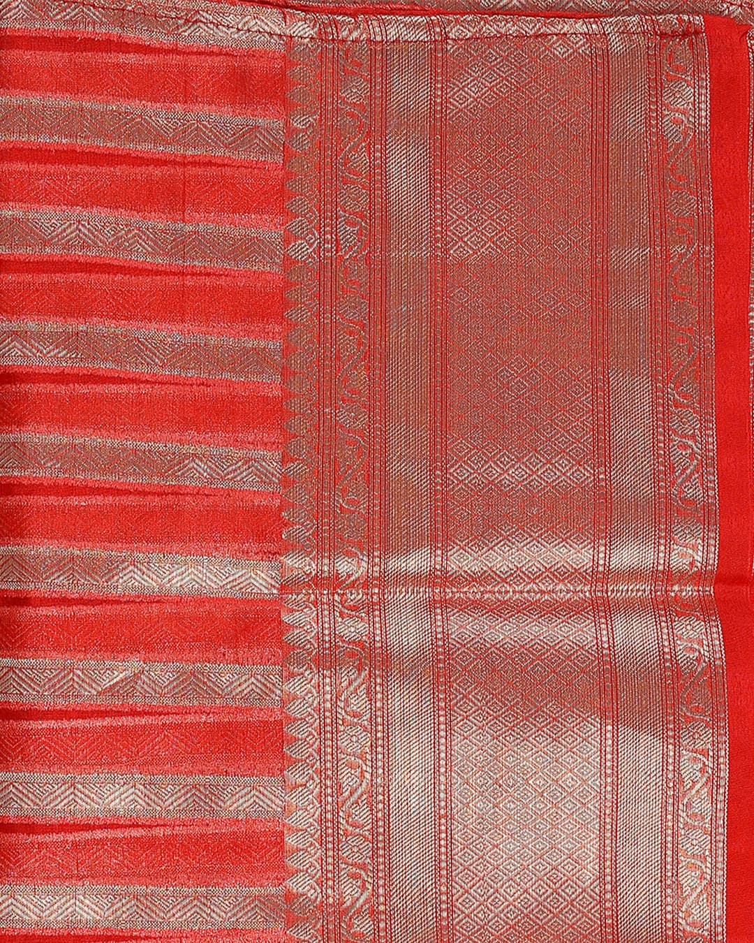 White - Red Kora Organza Silk Banarasi Handloom Saree