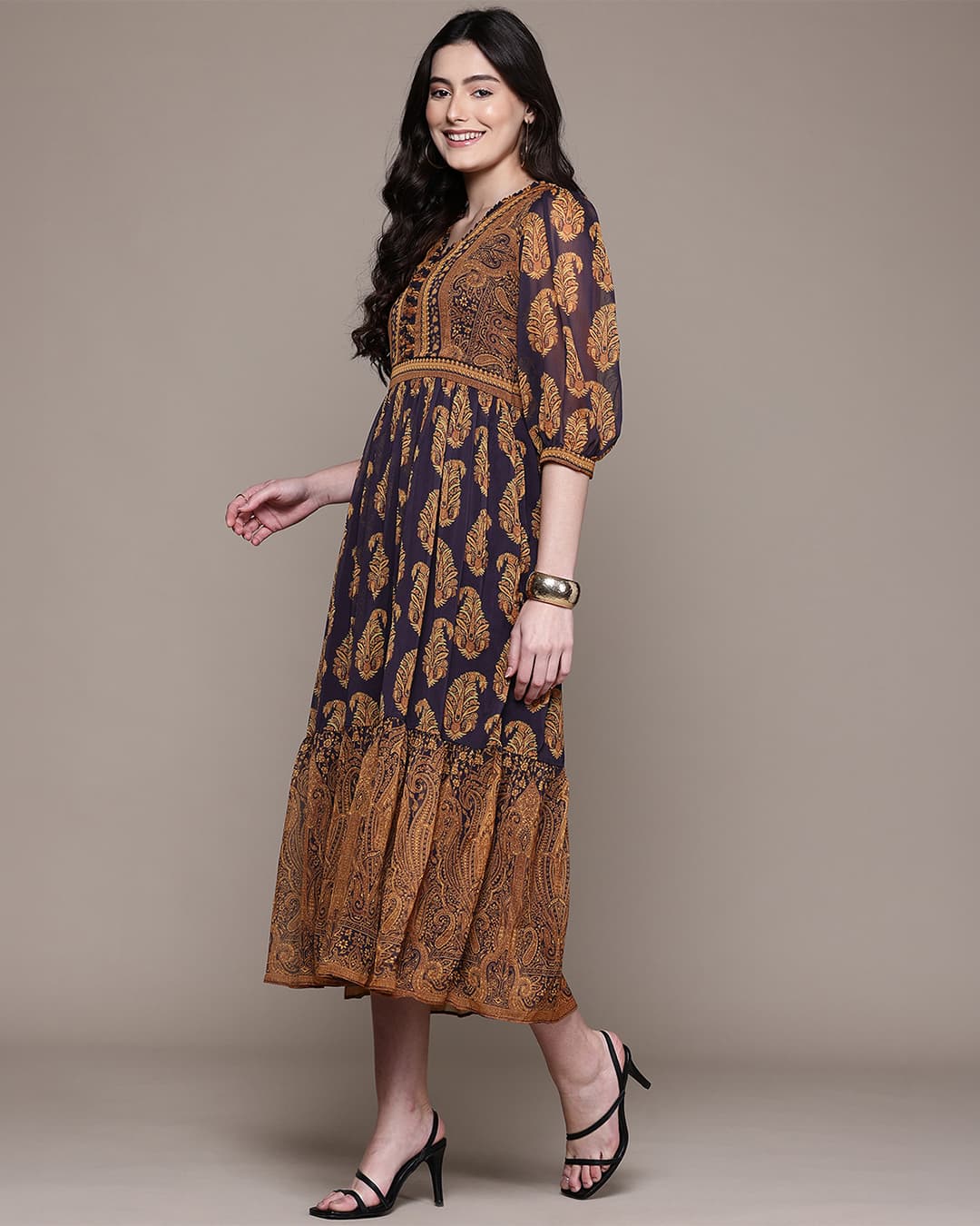 Navy Menakiya Long Dress