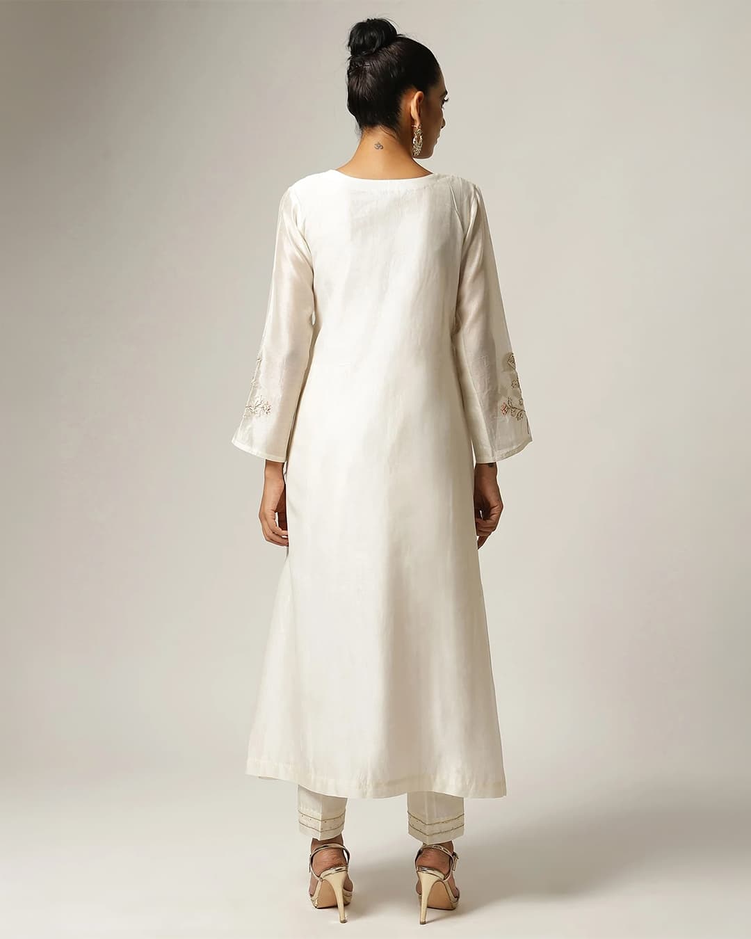Ivory Silk chanderi angrakha kurta with hand embroidery