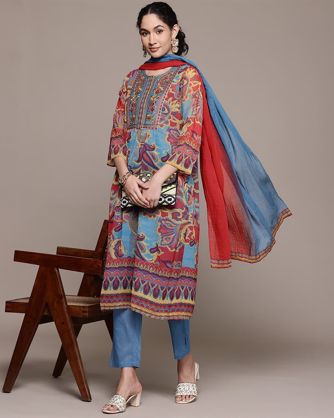 Turquoise Petal Paisley Suit Set
