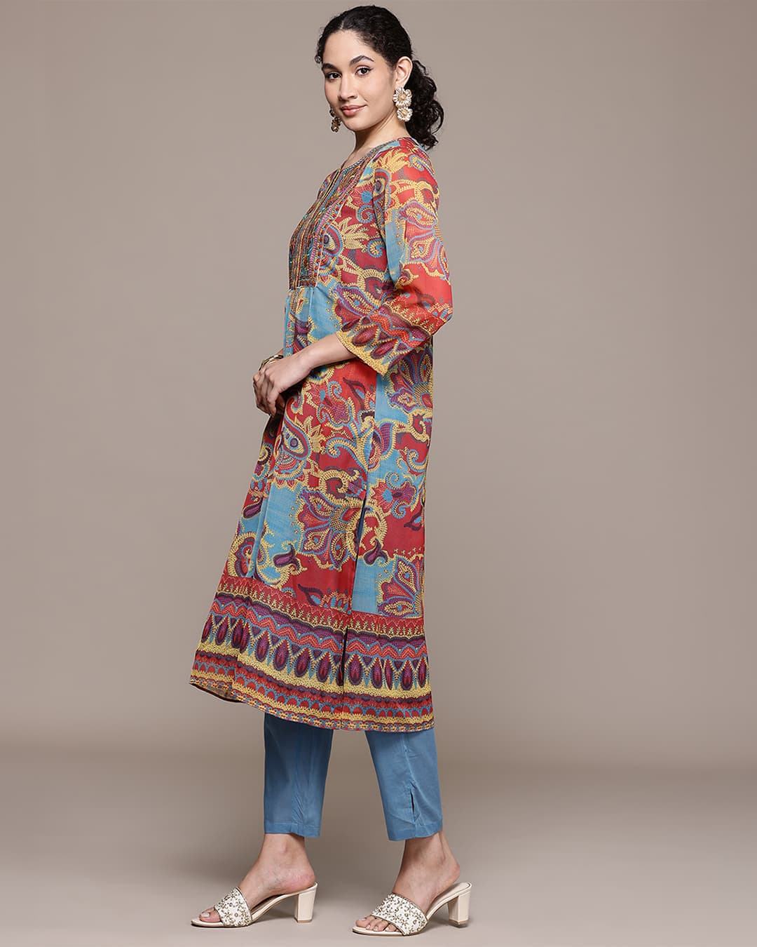 Turquoise Petal Paisley Suit Set